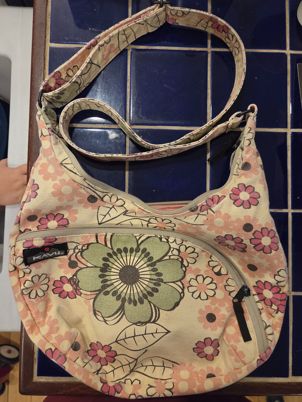 Kavu Floral Canvas Shoulder Bag in Pink and Green
